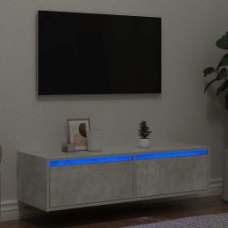 Gossi comoda tv cu lumini led, gri beton, 100x35,5x25 cm