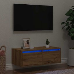 Gossi comoda tv cu lumini led, stejar artizanal, 75x35,5x25 cm