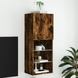 Gossi comoda tv cu lumini led, stejar fumuriu, 40,5x30x102 cm