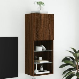 Gossi comoda tv cu lumini led, stejar maro, 40,5x30x102 cm