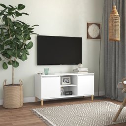 Gossi comoda tv cu picioare din lemn masiv, alb, 103,5x35x50 cm