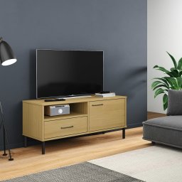 Gossi comoda tv cu picioare metalice oslo, maro, lemn masiv pin