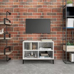 Gossi comoda tv cu picioare metalice, alb extralucios, 69,5x30x50 cm