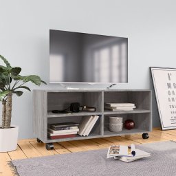 Gossi comoda tv cu roti, gri sonoma, 90x35x35 cm, lemn prelucrat
