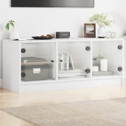 Gossi comoda tv cu usi din sticla, alb, 102x37x42 cm
