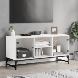 Gossi comoda tv cu usi din sticla, alb, 102x37x50 cm