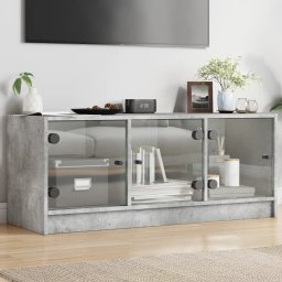 Gossi comoda tv cu usi din sticla, gri beton, 102x37x42 cm