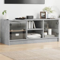 Gossi comoda tv cu usi din sticla, gri beton, 102x37x42 cm
