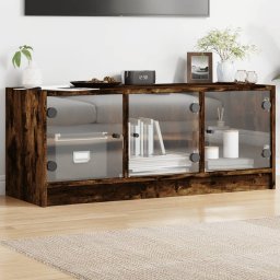 Gossi comoda tv cu usi din sticla, stejar fumuriu, 102x37x42 cm