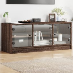 Gossi comoda tv cu usi din sticla, stejar maro, 102x37x42 cm