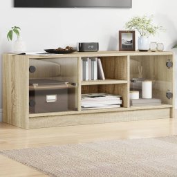 Gossi comoda tv cu usi din sticla, stejar sonoma, 102x37x42 cm