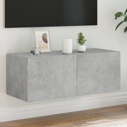 Gossi comoda tv de perete cu lumini led, gri beton, 80x35x31 cm