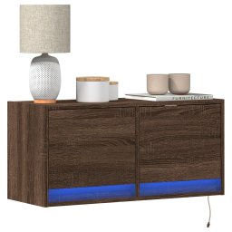 Gossi comoda tv de perete cu lumini led, stejar maro, 80x31x38 cm