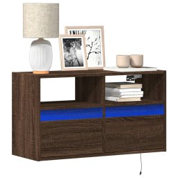 Gossi comoda tv de perete cu lumini led, stejar maro, 80x31x45 cm