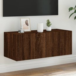 Gossi comoda tv de perete cu lumini led, stejar maro, 80x35x31 cm
