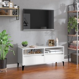 Gossi comoda tv, alb extralucios, 100x34,5x44,5 cm, lemn prelucrat