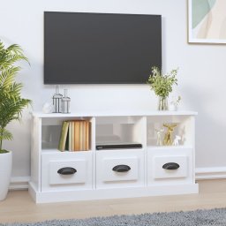 Gossi comoda tv, alb extralucios, 100x35x50 cm, lemn prelucrat