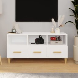 Gossi comoda tv, alb extralucios, 102x36x50 cm, lemn prelucrat