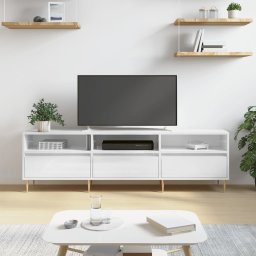 Gossi comoda tv, alb extralucios, 150x30x44,5 cm, lemn prelucrat