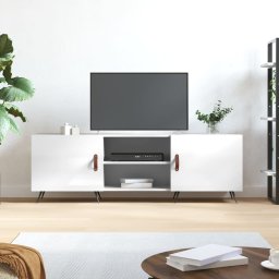 Gossi comoda tv, alb extralucios, 150x30x50 cm, lemn compozit
