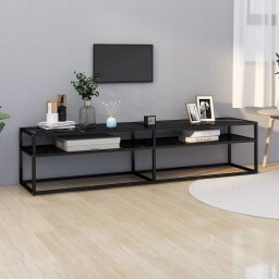 Gossi comoda tv, marmura neagra, 180x40x40,5 cm, sticla securizata