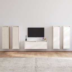 Gossi comode tv, 5 buc., alb, lemn masiv de pin