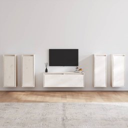 Gossi comode tv, 5 buc., alb, lemn masiv de pin