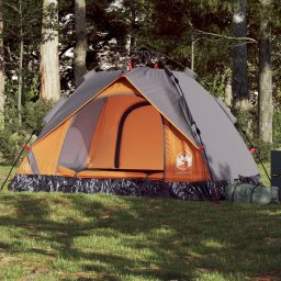 Gossi cort camping cupola 2 persoane, gri/portocaliu, setare rapida