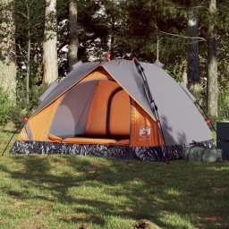 Gossi cort camping cupola 3 persoane, gri/portocaliu, setare rapida