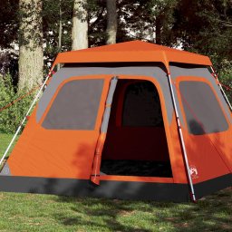 Gossi cort camping cupola 4 persoane, gri/portocaliu, setare rapida