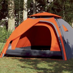 Gossi cort camping cupola 4 persoane, gri/portocaliu, setare rapida