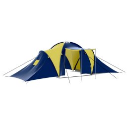 Gossi cort camping material textil, 9 persoane, albastru si galben