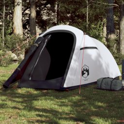 Gossi cort camping tunel 2 persoane, alb, tesatura opaca, impermeabil