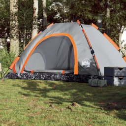 Gossi cort camping, 5 persoane, gri/oranj, setare rapida
