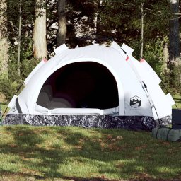 Gossi cort de camping 2 persoane, alb opac, setare rapida, tesatura