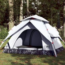 Gossi cort de camping 3 persoane, alb opac, setare rapida, tesatura