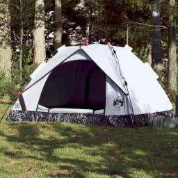 Gossi cort de camping 3 persoane, alb opac, setare rapida, tesatura