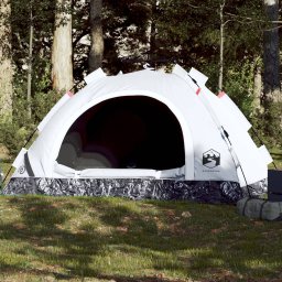 Gossi cort de camping 4 persoane, alb opac, setare rapida, tesatura