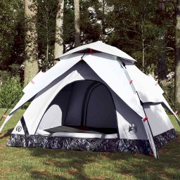 Gossi cort de camping 4 persoane, alb opac, setare rapida, tesatura