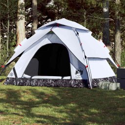 Gossi cort de camping 5 persoane, alb opac, setare rapida, tesatura