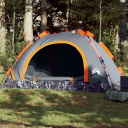 Gossi cort de camping, 3 persoane, gri/portocaliu, setare rapida