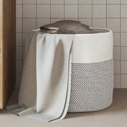 Gossi cos de depozitare, gri si alb, Ø40x35 cm, bumbac