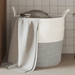 Gossi cos de depozitare, gri si alb, Ø43x38 cm, bumbac