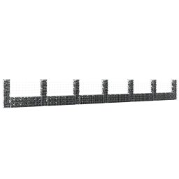 Gossi cos de gabion in forma de u cu 7 stalpi, 740x20x100 cm, fier
