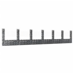 Gossi cos de gabion in forma de u cu 7 stalpi, 740x20x150 cm, fier