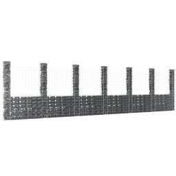 Gossi cos de gabion in forma de u cu 7 stalpi, 740x20x200 cm, fier