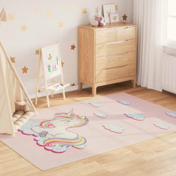 Gossi covor copii, roz unicorn, 160x230 cm, lavabil, anti-alunecare
