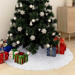 Gossi covor fusta brad craciun cu soseta alb 122 cm blana artificiala