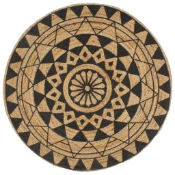 Gossi covor manual cu imprimeu negru, 150 cm, iuta