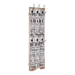 Gossi cuier de perete cu 6 carlige, 120 x 40 cm, family rules
